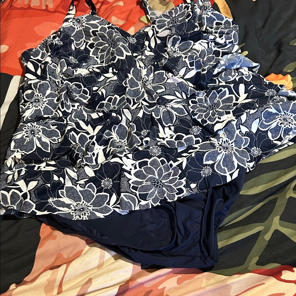 Floral Navy and White Swimsuit